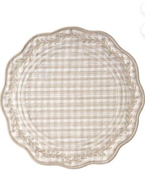 💙 6pk New Pioneer Womam Beige Mini Gingham Quilted Scalloped Placemats